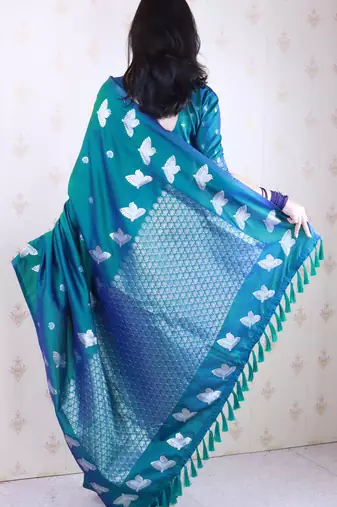 Soft silk dual zari woven saree with bird border