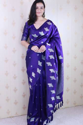 Soft silk dual zari woven saree with bird border