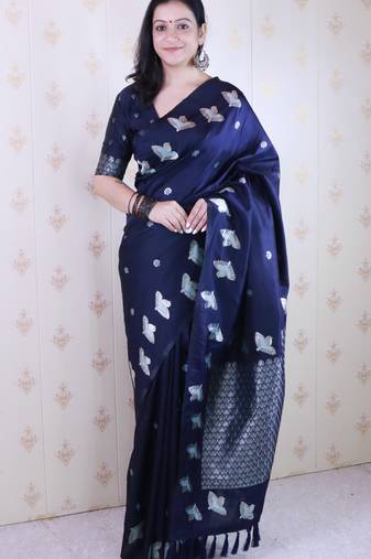 Soft silk dual zari woven saree with bird border