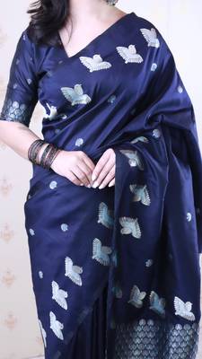 Soft silk dual zari woven saree with bird border 3