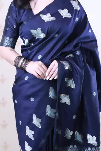 Soft silk dual zari woven saree with bird border