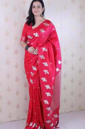 Soft silk dual zari woven saree with bird border