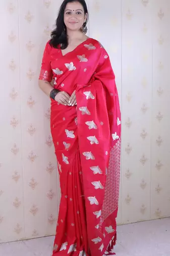 Soft silk dual zari woven saree with bird border