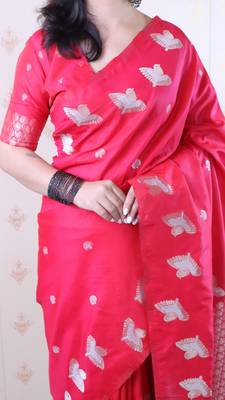 Soft silk dual zari woven saree with bird border 3