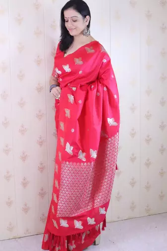 Soft silk dual zari woven saree with bird border