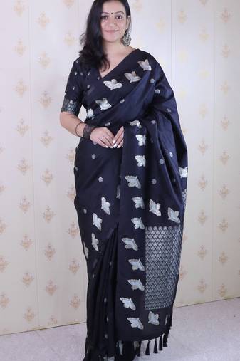 Soft silk dual zari woven saree with bird border
