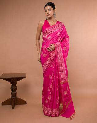 Pink Bhagalpuri Silk With White Printed Floral Motives 2