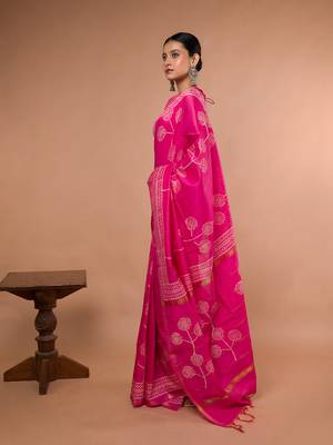 Pink Bhagalpuri Silk With White Printed Floral Motives 3