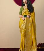 Viscose silk mustard saree with rich zari weaving & designer tassels