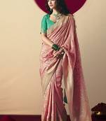 Viscose silk light pink saree with rich zari weaving & designer tassels