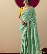 Viscose silk sea green saree with rich zari weaving & designer tassels