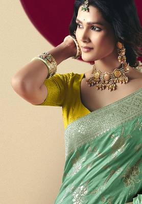 Viscose silk blend sea green saree with zari weaving work 2