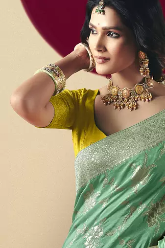 Viscose silk blend sea green saree with zari weaving work