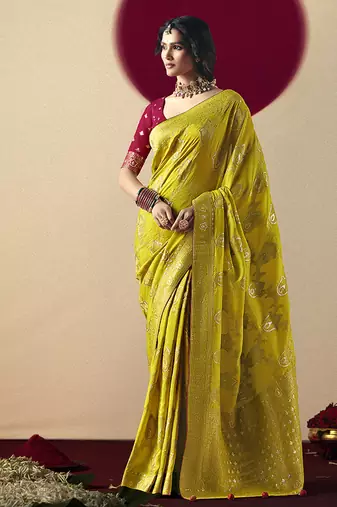 Viscose silk pear saree with rich zari weaving & designer tassels