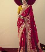 Viscose silk red saree with rich zari weaving & designer tassels