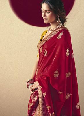Viscose silk blend red saree with zari weaving work 2