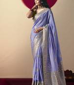Viscose silk lavender saree with rich zari weaving & designer tassels