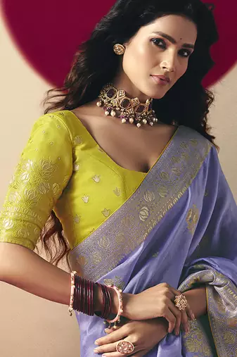 Viscose silk blend lavender saree with zari weaving work