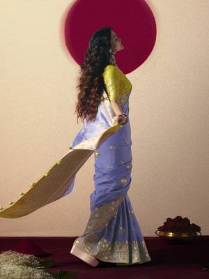 Viscose silk blend lavender saree with zari weaving work 3