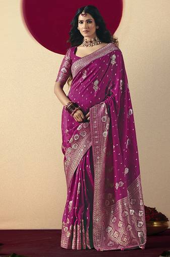 Viscose silk magenta saree with rich zari weaving & designer tassels