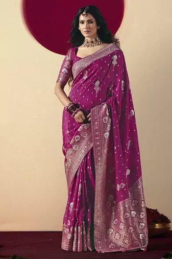 Viscose silk magenta saree with rich zari weaving & designer tassels