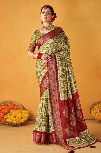 Women green kashmiri silk zari border work saree