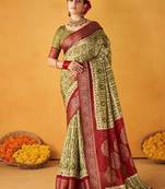 Women green kashmiri silk zari border work saree