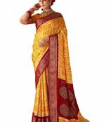 Women yellow kashmiri silk zari border work saree
