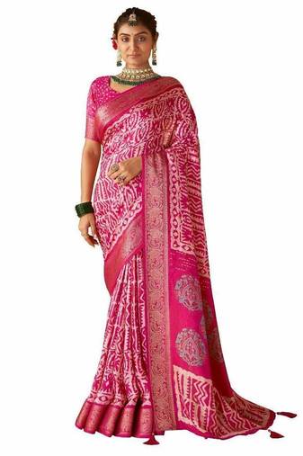 Women pink kashmiri silk zari border work saree