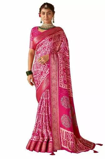 Women pink kashmiri silk zari border work saree