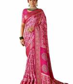 Women pink kashmiri silk zari border work saree