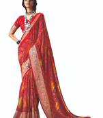 Women red vicitra soft fabric with digital print saree