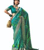 Women green vicitra soft fabric with digital print saree