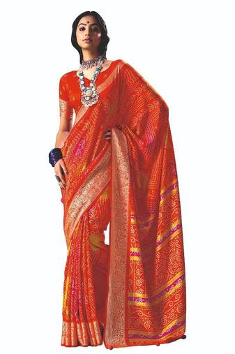 Women Orange vicitra soft fabric with digital print saree