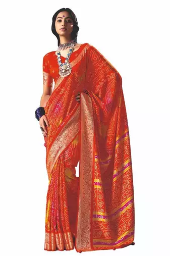 Women Orange vicitra soft fabric with digital print saree