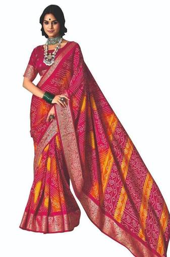 Women pink vicitra soft fabric with digital print saree