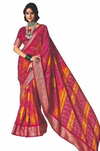 Women pink vicitra soft fabric with digital print saree