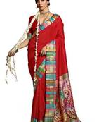 Women red tushar silk with zari border and designer pallu