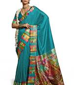 Women Rama green tussar silk with zari border and designer pallu