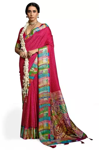 Women pink tushar silk with zari border and designer pallu