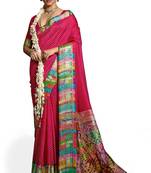Women pink tushar silk with zari border and designer pallu