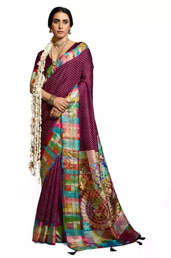 Women maroon tushar silk with zari border and designer pallu