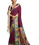 Women maroon tushar silk with zari border and designer pallu