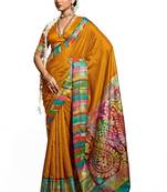 Women mustard tushar silk with zari border and designer pallu