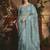 Designer aqua blue tissue organza saree with all over butta work & heavy stone embellished border