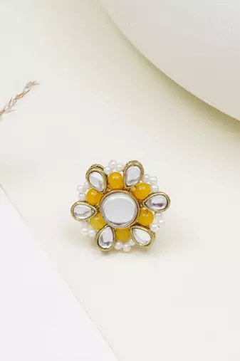 Beaded bloom adjustable ring