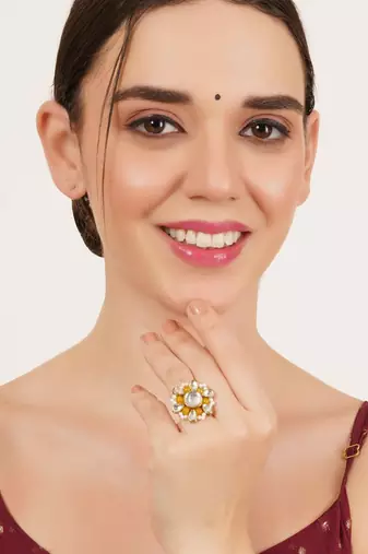 Beaded bloom adjustable ring