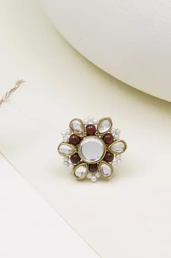 Beaded bloom adjustable ring
