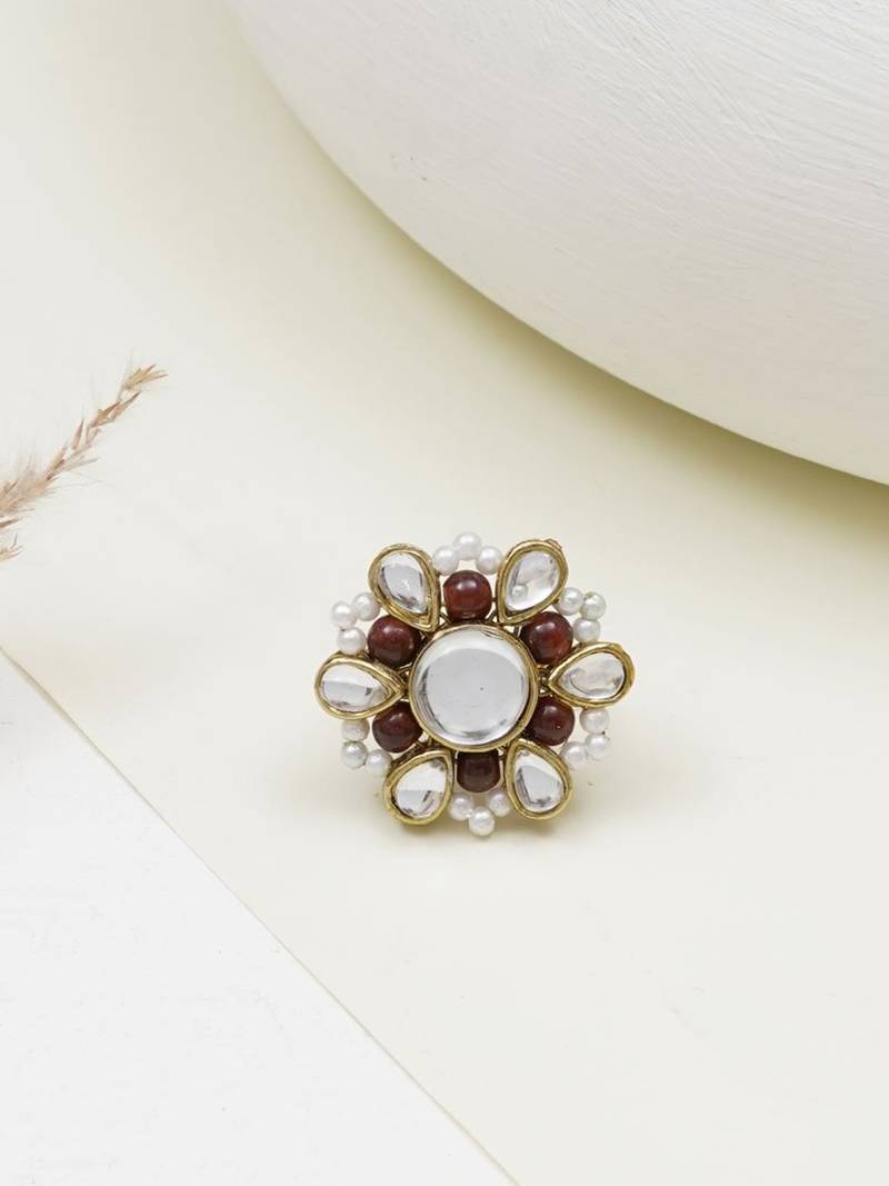 Beaded bloom adjustable ring