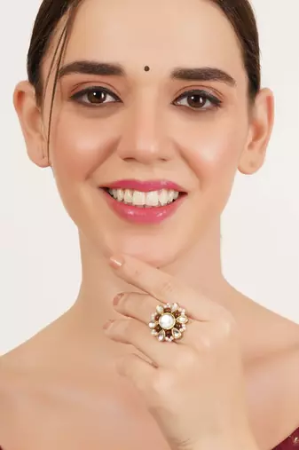 Beaded bloom adjustable ring